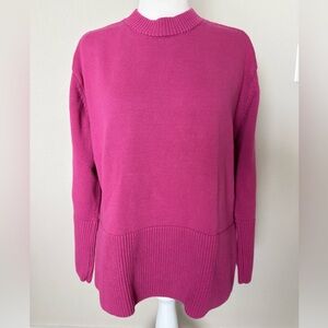 GAP Fuchsia Pink Ribbed Hem Sweater – 100% Cotton – Cozy Knit (Large)